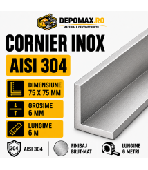 Cornier inox AISI 304, 75 x 75 x 6 mm, 6 metri